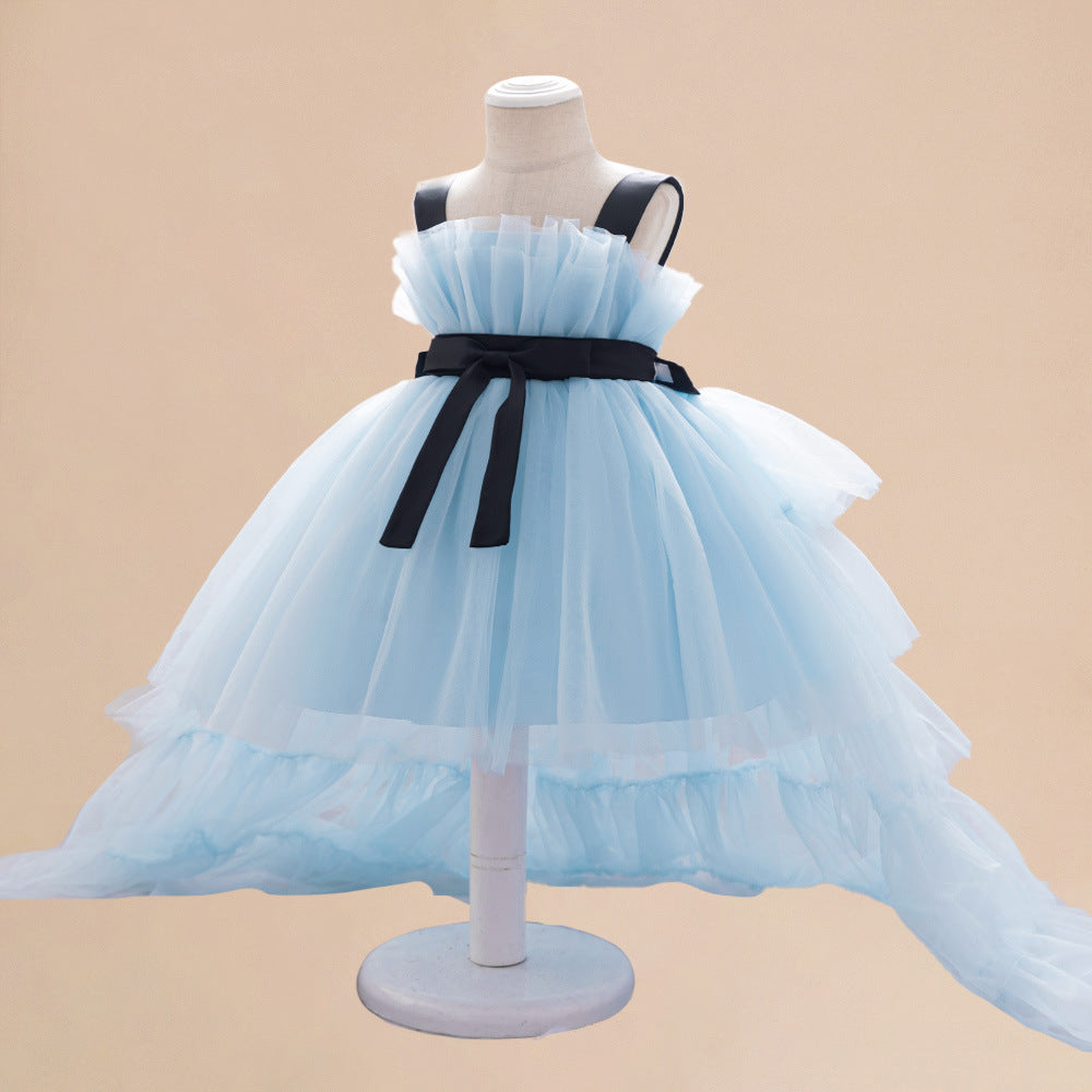 Summer Baby Kids Girls Princess Sleeveless Ribbon Butterfly Bow Tailcoat Tulle Dress