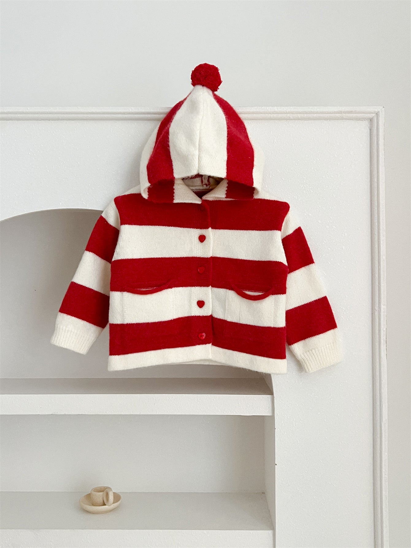 Arrival Baby Kids Girls Striped Color Patchwork Single Breasted Knitwear Hoodie