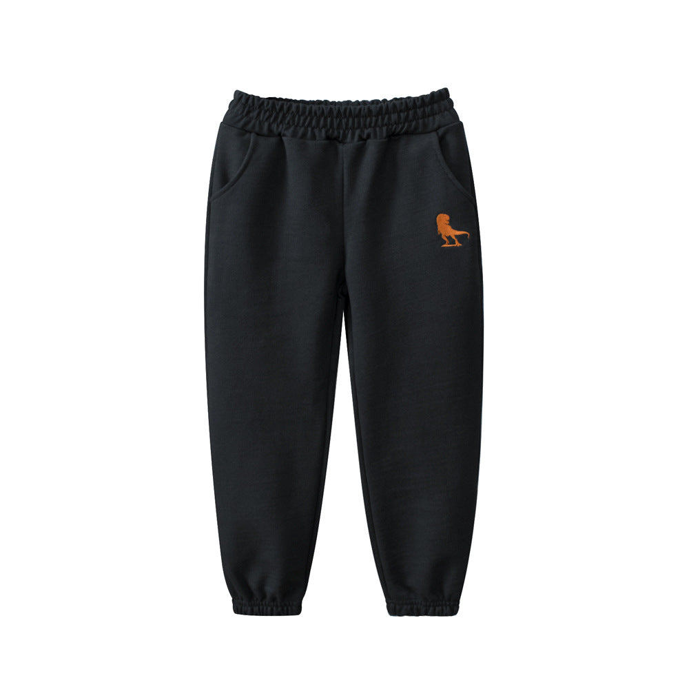 Pantalones de primavera para niños con logo de dinosaurio en color negro - Pantalones casuales para niños 