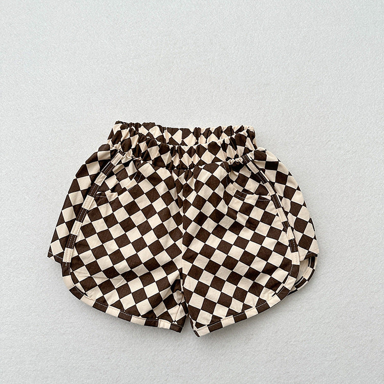 Summer New Arrival Unisex Argyle Geometric Pattern Cotton Shorts