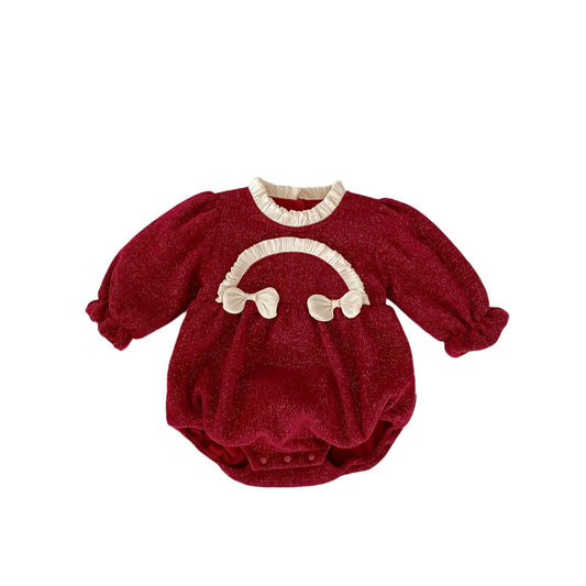 Autumn and Winter New Arrival Baby Girls Long Sleeves Ruffle Neck Cozy Onesies Bodysuits