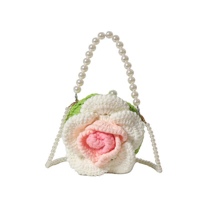 Sweet Flower Ladies’ Knitted Mini Pearl Handbag