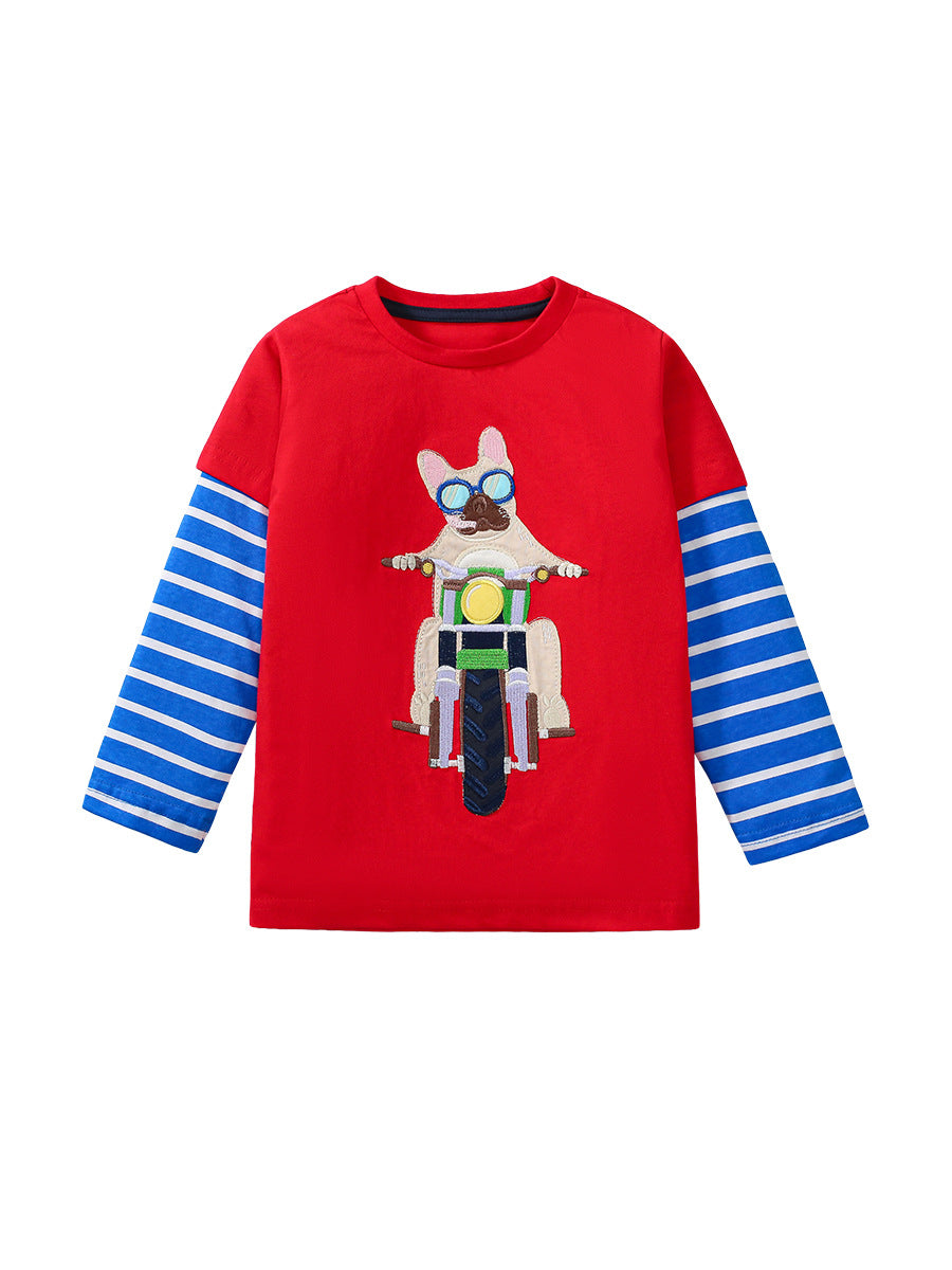 Arrival Autumn Boys’ Patchwork Long Sleeves Cartoon Pattern T-Shirt In European And American Style For Summer