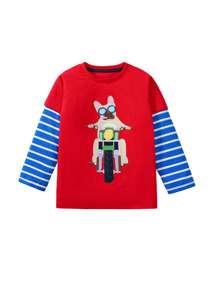 Arrival Autumn Boys’ Patchwork Long Sleeves Cartoon Pattern T-Shirt In European And American Style For Summer