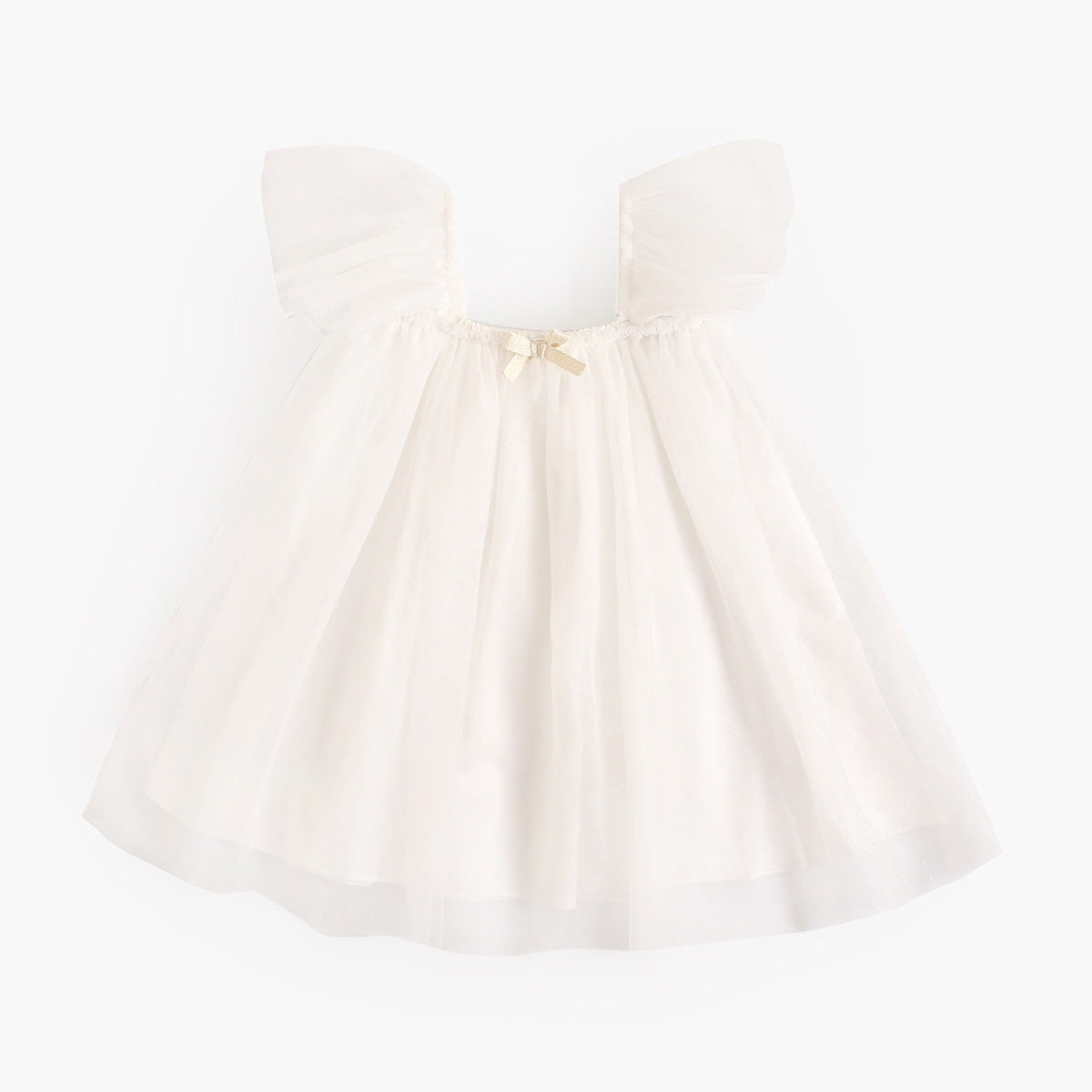 Summer New Arrival Baby Girls Holiday Solid Color Princess Square Neck Mesh Strap Dress