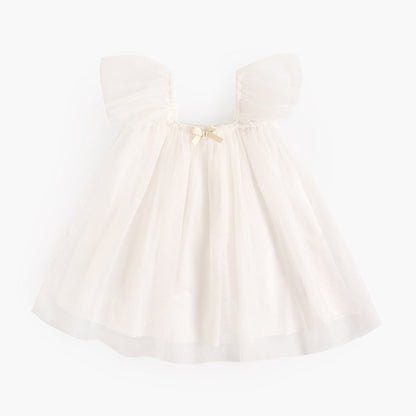 Summer New Arrival Baby Girls Holiday Solid Color Princess Square Neck Mesh Strap Dress