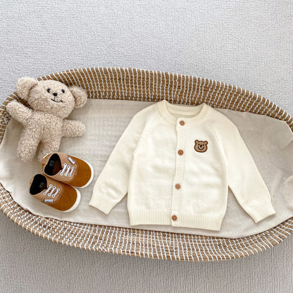 Arrival Baby Kids Unisex Comfortable Teddy Embroidery Pattern Knitted Long Sleeves Cardigan