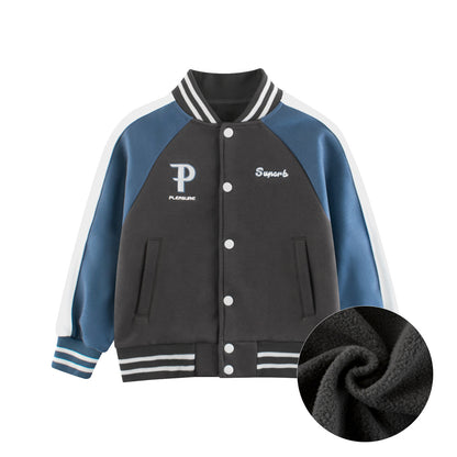 Boys and Girls Letters Pattern Contrast Design Single Breasted Baseball Coat