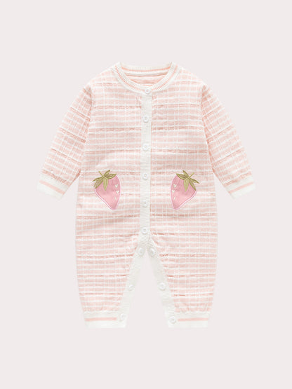 Autumn and Winter New Arrival Baby Girls Knitted Strawberry Pattern Rompers