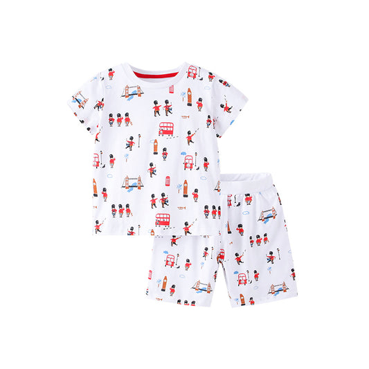 Summer Baby Kids Boys Cartoon Royal Guard Pattern T-Shirt And Short Clothing Set