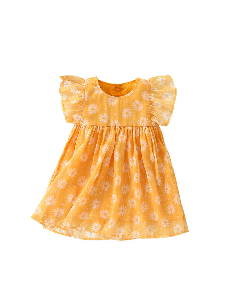 Summer New Arrival Baby Kids Girls Fly Sleeves Floral Print Crew Neck Dress