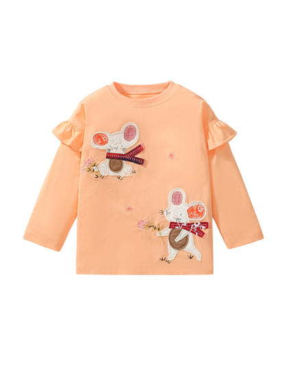 Arrival Autumn Girls’ Animals And Flowers Cartoon Pattern Long Sleeves T-Shirt In European And American Style For Summer