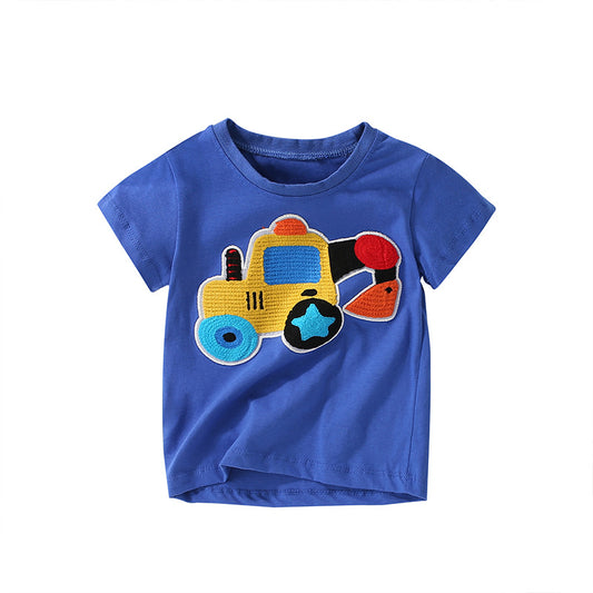 Boys’ Cartoon Digger Pattern Short Sleeves T-Shirt In European And American Style For Summer