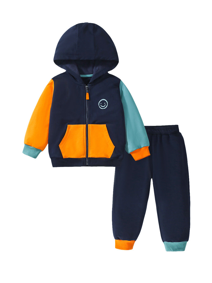 High Quality Spring And Autumn Boys Color Patchwork Long Sleeves Top Pullover Hoodie And Pants Clothing Set