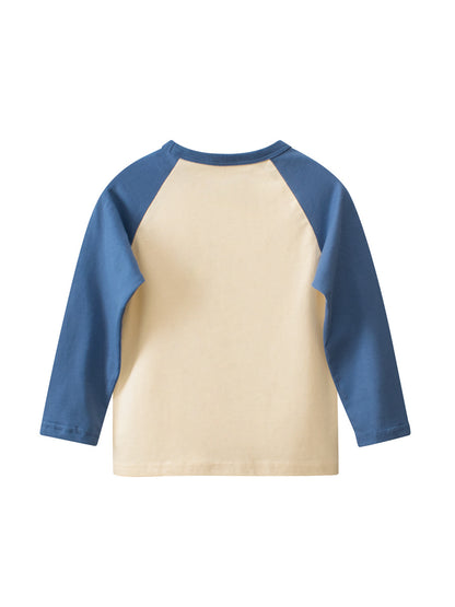 Autumn Baby Boys Letters and Puppy Print Color Patchwork Long Sleeves Crew Neck Base Top Shirt