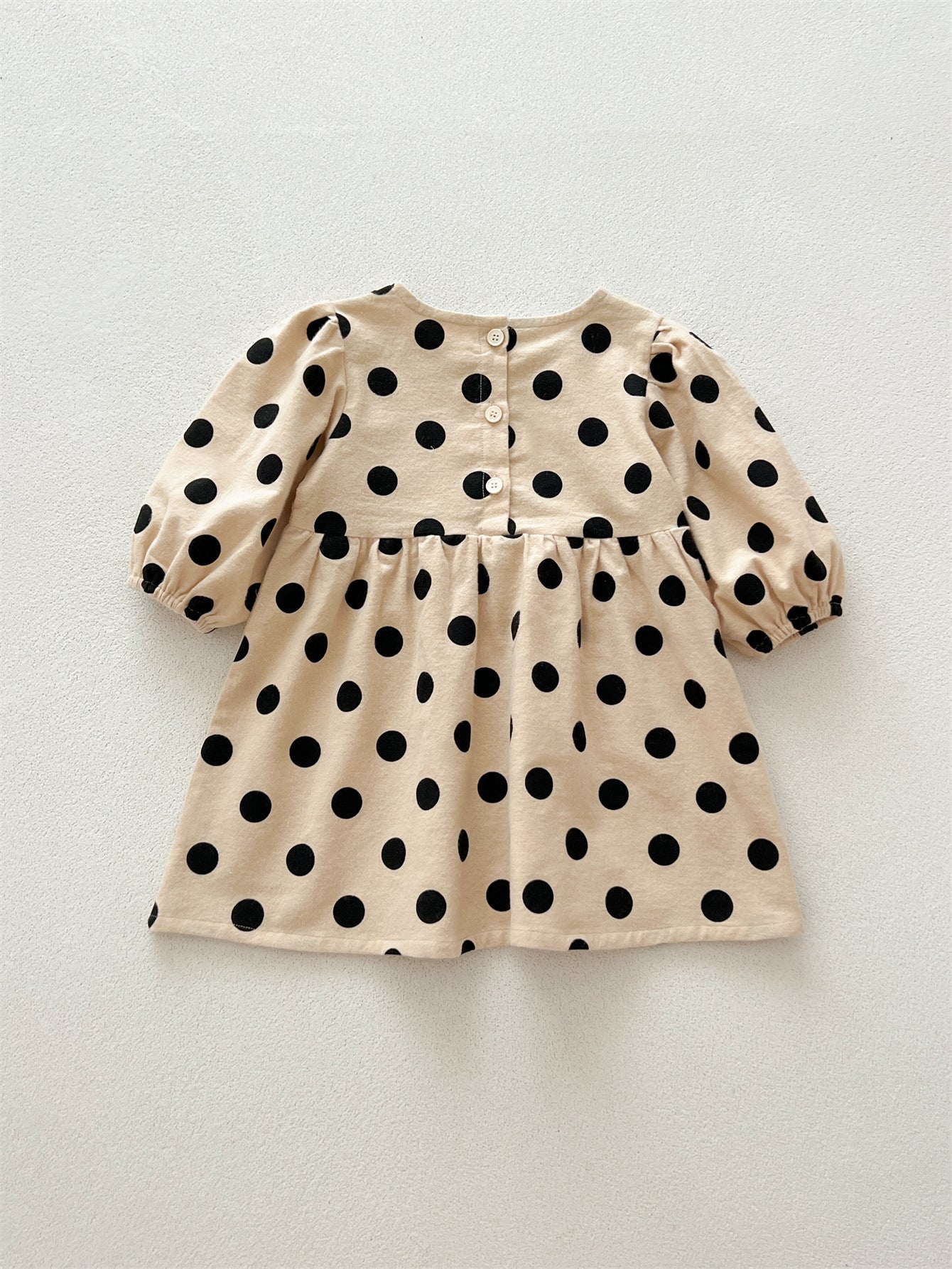 Best Selling Autumn Girls Polka Dots Pattern Crew Neck Long Sleeves Dress