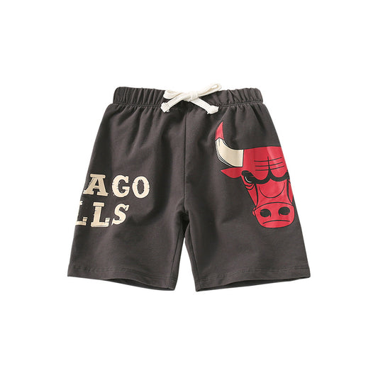 Hot Selling High Quality Boys’ Grey Soft Cotton Fierce Bull Pattern Summer Shorts