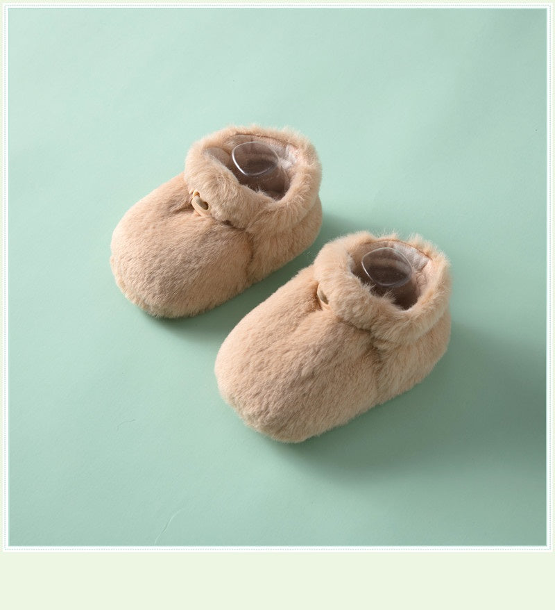 Winter Hot Selling Baby Simple Plain Thickened Fleece-lined Warm Soft Bottom Shoes