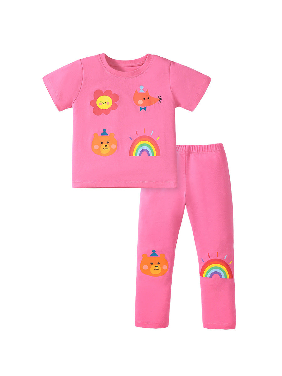 Girls Cartoon Print T-Shirt And Pants Set