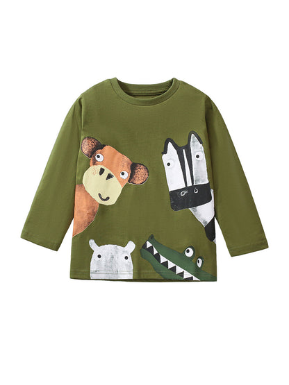 Arrival Autumn Kids’ Animals Cartoon Pattern Print Long Sleeves T-Shirt In European And American Style