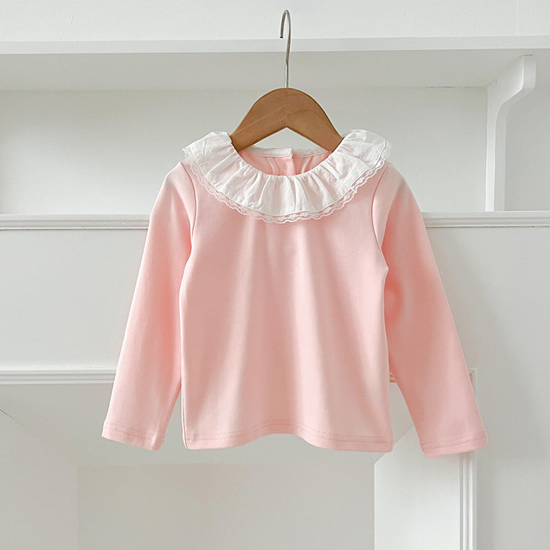 Autumn New Arrival Baby Kids Girls Soft Comfortable Simple Long Sleeves Top Base Shirt with Collar