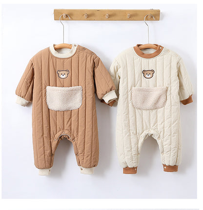 Autumn and Winter New Arrival Baby Unisex Teddy Pattern Long Sleeves Casual Thickened Rompers