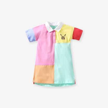 Summer Baby Kids Girls Short Sleeves Color Patchwork Polo Design Dress