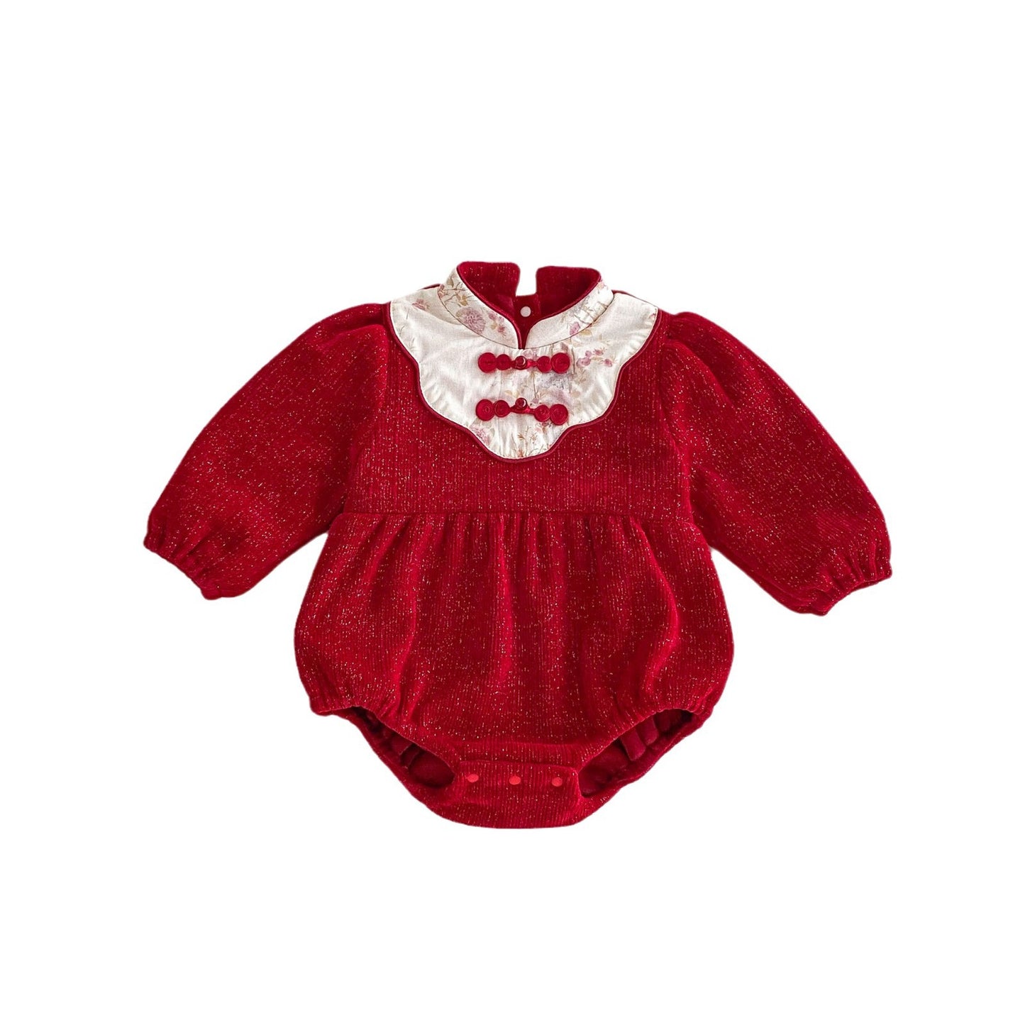 Winter Arrival Baby Girls Cute Floral Print Red Long Sleeves Onesies