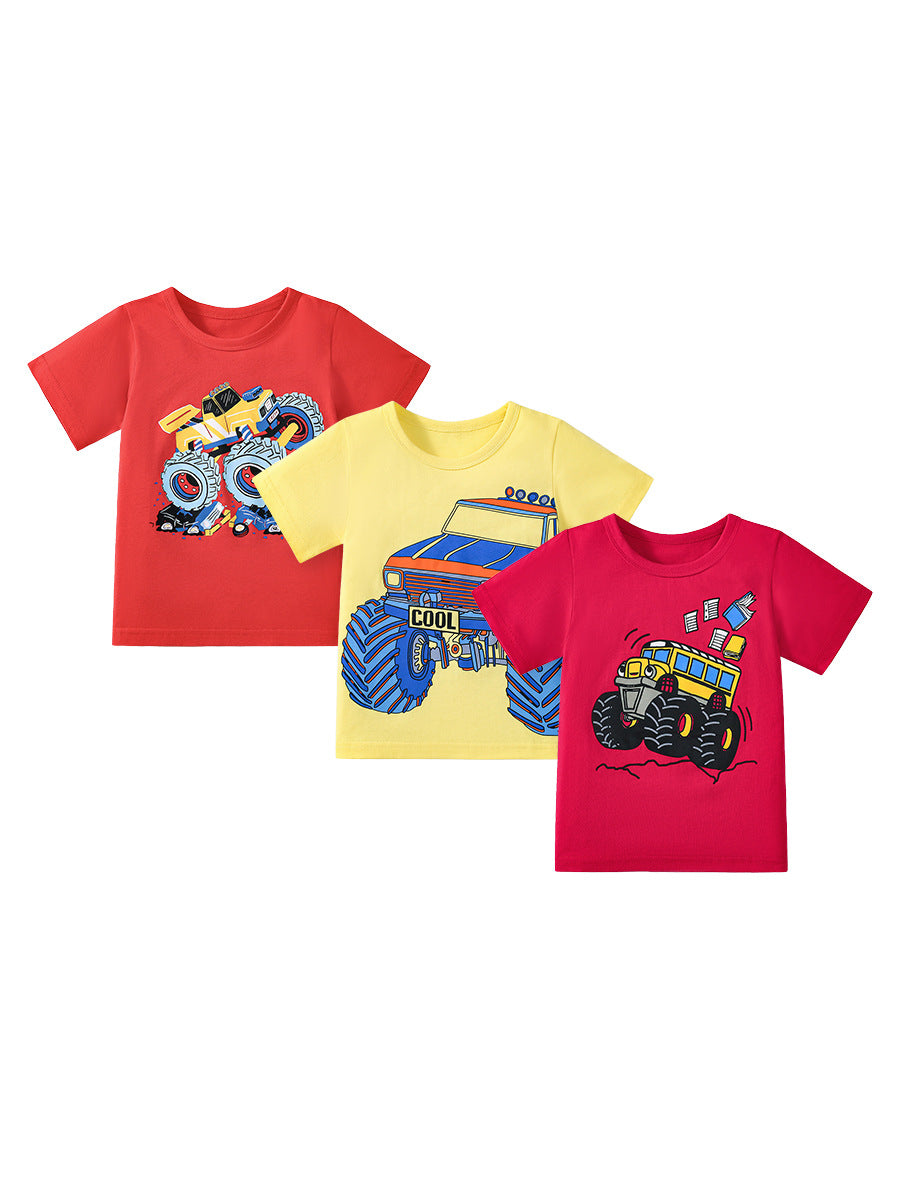 Boys’ Suv Cartoon Pattern Short Sleeves T-shirt in European and American Style for Summer