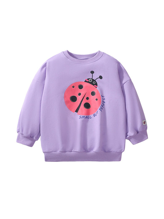 Sudadera con estampado de mariquita de dibujos animados para bebés y niñas, color morado 