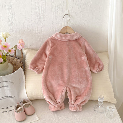 Winter New Arrival Baby Girls Cute Rabbits Pattern Warm Double-sided Fleece Rompers