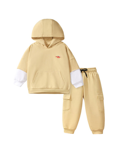 Spring And Autumn Boys Color Patchwork Long Sleeves Top Hoodies And Pants Clothing Set