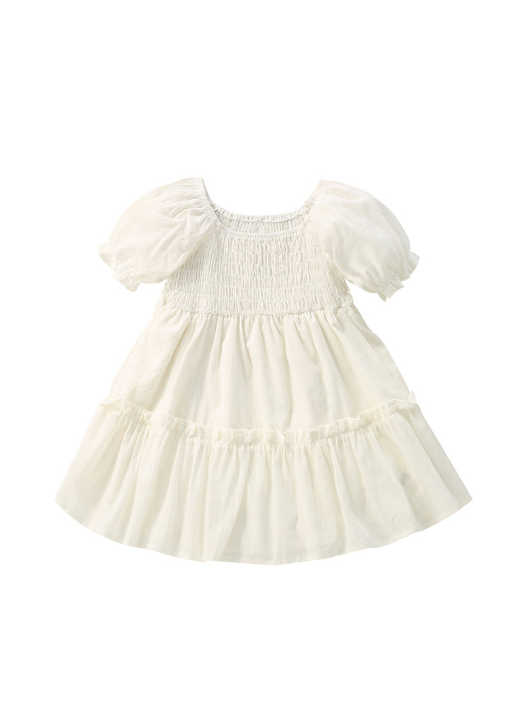 Summer New Arrival Baby Kids Girls Short Sleeves Square Neck Dress