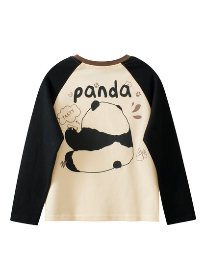 Arrival Girls Kids Cartoon Panda Pattern Crew Neck Long Sleeves Simple Top