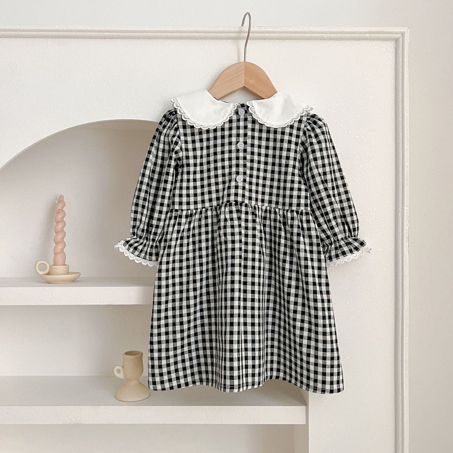 New Spring/Autumn Baby Black Plaid Onesies And Dress For Girls With Long Sleeves – Family Sister Matching Set