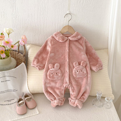 Winter New Arrival Baby Girls Cute Rabbits Pattern Warm Double-sided Fleece Rompers