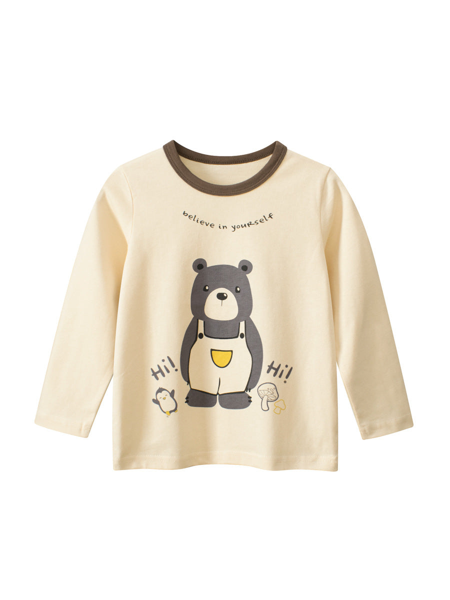 Autumn New Arrival Kids Girls Cartoon Print Crew Neck Long Sleeves Cute Shirt