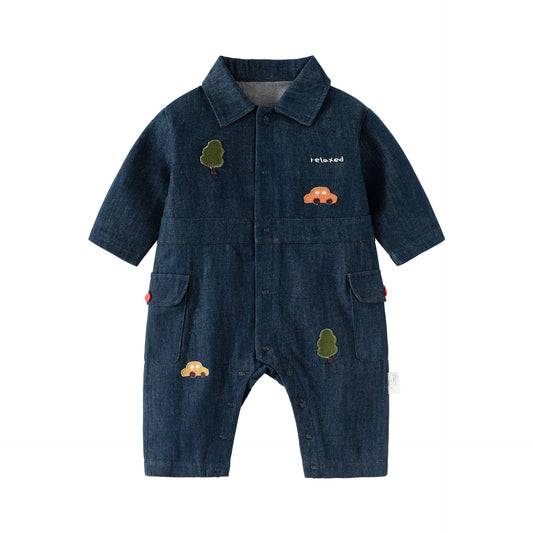 Autumn and Spring New Arrival Baby Casual Embroidered Pattern Denim Rompers