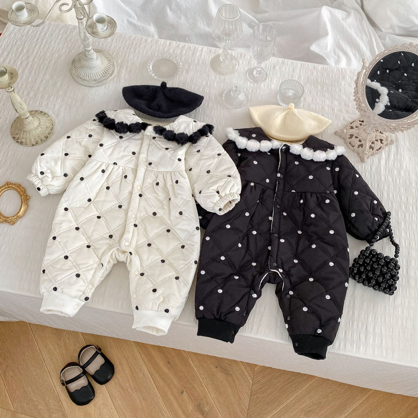 Arrival Baby Girls Dots Pattern Single Breasted Thick Romper