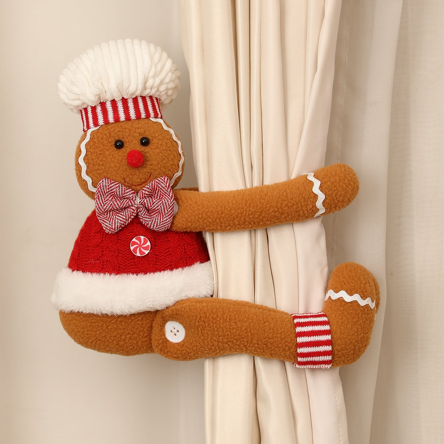 Cartoon Gingerbread Man Window Curtain Decoration for Christmas Party Play Doll