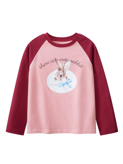 Arrival Girls Cartoon Print Crew Neck Long Sleeves Color Patchwork Sweatshirt