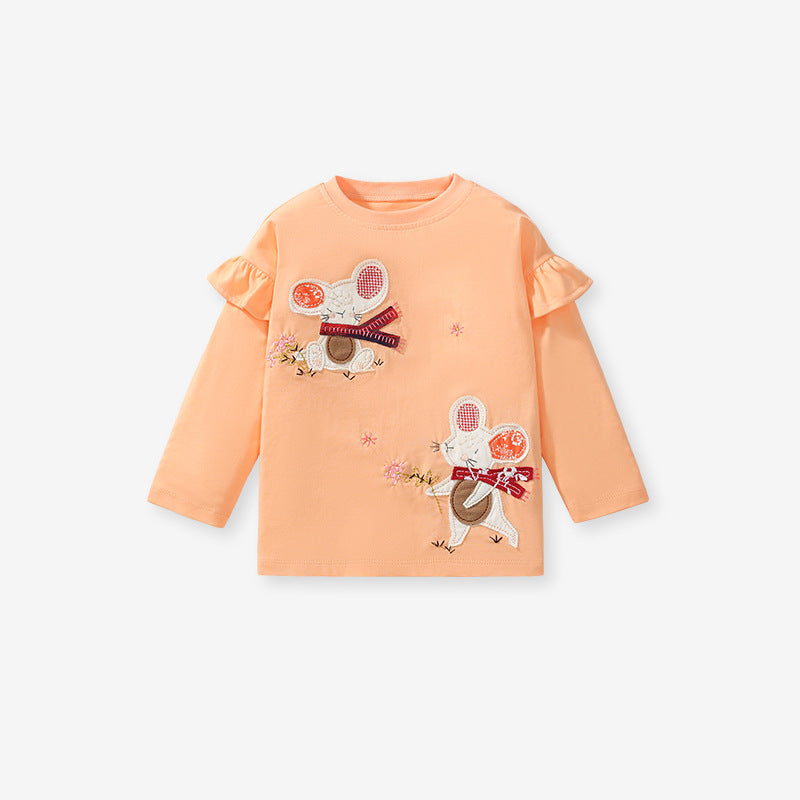 Arrival Autumn Girls’ Animals And Flowers Cartoon Pattern Long Sleeves T-Shirt In European And American Style For Summer