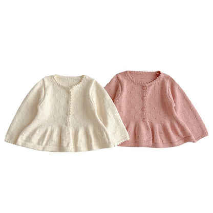 Solid Color Sweet Style Knitted Baby Girl Cardigans