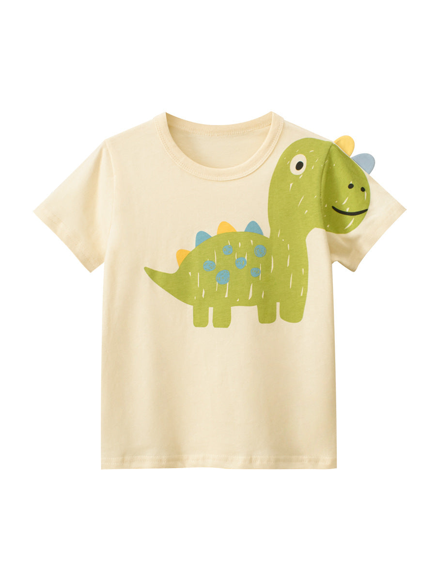 Boys’ Cartoon Dinosaur Print T-Shirt In European And American Style