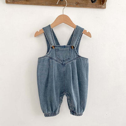 Spring And Autumn Unisex Baby Denim Sleeveless Overalls Romper