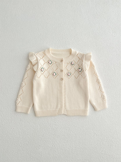 Autumn New Arrival Baby Kids Girls Comfortable Hollow-out Argyle Knitted Long Sleeves Cardigan