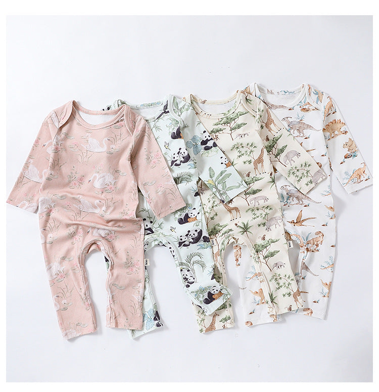 Autumn and Spring New Arrival Baby Unisex Animals Pattern Long Sleeves Crew Neck Rompers