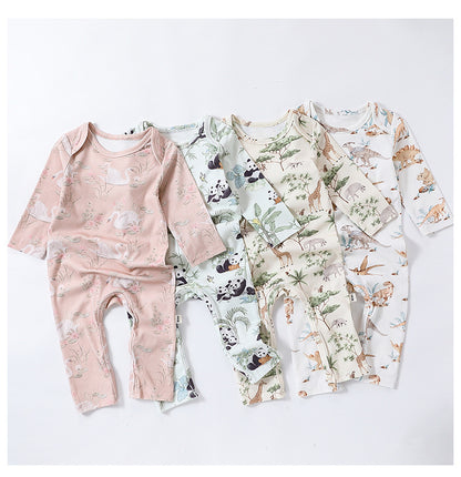 Autumn and Spring New Arrival Baby Unisex Animals Pattern Long Sleeves Crew Neck Rompers