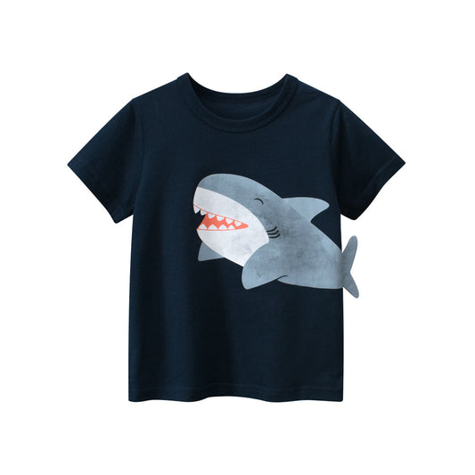 Camiseta con estampado de tiburón bebé de dibujos animados para niños en estilo europeo y americano 