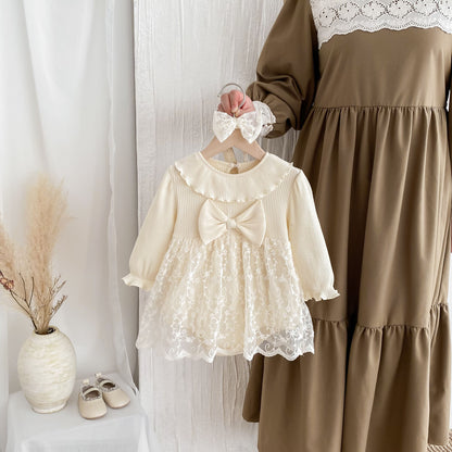 Vestido de tul con bordado floral y mangas largas para niñas recién nacidas de otoño 